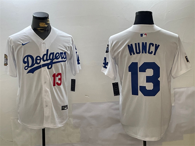Men's Los Angeles Dodgers #13 Max Muncy White 2024 World Series With Fernando Memorial Patch Home Limited Stitched Baseball Jersey Men's Los Angeles Dodgers #13 Max Muncy White 2024 World Series With Fernando Memorial Patch Home Limited Stitched Baseball Jersey